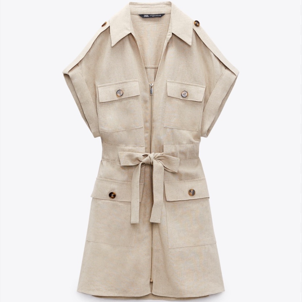 Zara Beige Short-Sleeve Dress